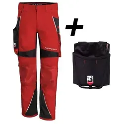 QUALITEX HIGH QUALITY WORKWEAR Bundhose IRON - rot/schwarz - Herren: 58 Damen: 52 - Hochwertige Bundhose für den professionellen Einsatz mit zahlreichen Taschen und flexiblen Stretcheinsätzen. Strapazierfähig und komfortabel, ideal für alle Arbeitsbedingungen.