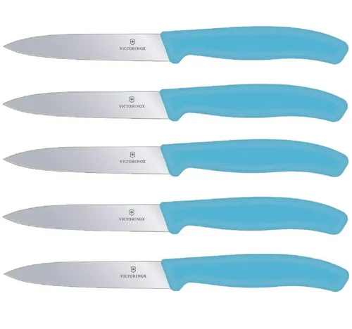 Victorinox 5er Set Gemüsemesser - Karibikblau - Besteck-Einzelteile: Hochwertige Gemüsemesser in trendigem Karibikblau, ideal für präzises Schneiden und Zubereiten von Obst und Gemüse.