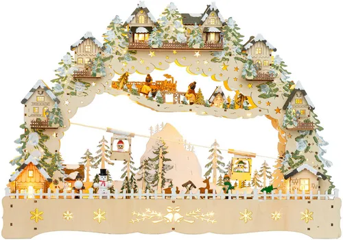 SIKORA Schwibbogen LB97 XL LED Holz Schwibbogen mit Gondel - Beleuchteter Schwibbogen im winterlichen Design mit beweglicher Gondel für eine lebendige Weihnachtsatmosphäre. Ideal für Fensterbänke und Regale – sorgt für festliche Stimmung!