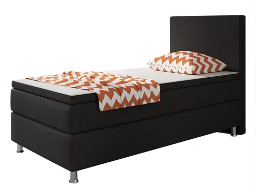 inter Boxspringbett Berlin Webstoff (90x200 cm, Schwarz inkl. Matratze und Topper)