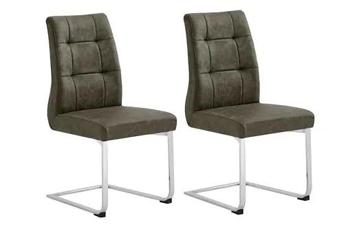byLIVING Stuhl Marlen 2er Set - Vintage Stoff dunkelbraun - Esszimmerstühle mit hoher Sitzkomfort durch Nosagfederung, belastbar bis 150 kg und edlem verchromtem Flachstahlgestell für ein stilvolles Ambiente.