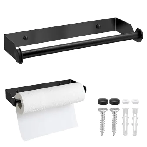 Küchenrollenhalter Wand, 28CM Küchenrollenhalter Edelstahl, Küchenpapierhalter mit Schrauben, Papierrollenhalter für Küche Badezimmer Wohnzimmer - Schwarz