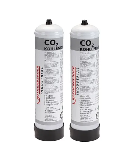 ROTHENBERGER Industrial Kohlendioxid CO2 | 2 x Schutzgas-Stahl-Einwegflasche 950 ml | Fülldruck 36 bar dadurch 34,2 Liter | M 10 x 1 | MAG Schweißen 35776