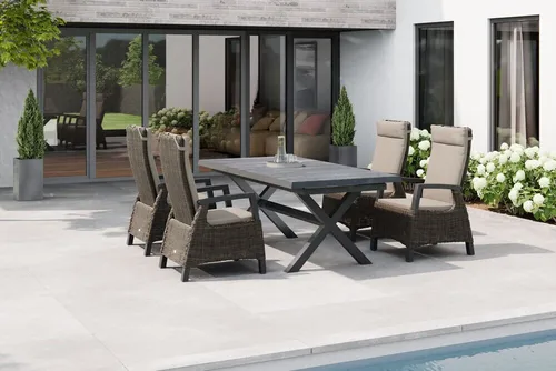 Siena Garden Garten-Essgruppe Messina/Corido - Stilvolle Gartenmöbelgarnitur in Anthrazit/Grau, inkl. 4 verstellbaren Dining-Sesseln. Genießen Sie entspanntes Beisammensein im Freien mit wetterfesten Materialien und modernem Design.