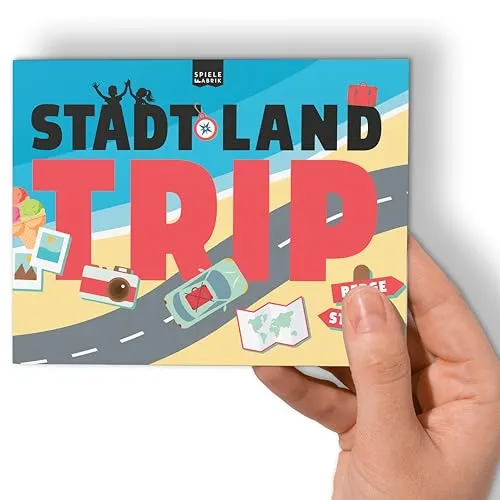 Stadt Land Fluss Auto TRIP MINI Reisespiel Ferien Quiz für die Rückbank Spielblock A6 mit 12 Urlaubs-Kategorien als Urlaubsspiel für unterwegs, Autofahrt, Camping für Kinder und Erwachsene | 50 Blatt