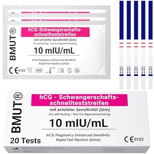 20x Schwangerschaftstest – 10 mIU/ml Hochsensitiver Frühtest – Frühe hCG-Erkennung – 20er Set Teststreifen – Präzise Ergebnisse & Einfache Anwendung als Ultrafrühtest (Selbsttest)