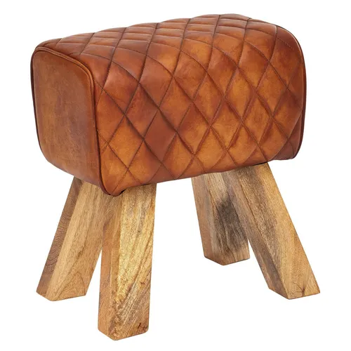 Wohnling Sitzhocker WL6.092 aus Echt Leder - Stilvoller Hocker aus 100% Ziegenleder mit edlem Rautenmuster und massiven Holzbeinen. Ideal für moderne Wohnräume und bis 120 kg belastbar. Handgefertigt - jedes Stück ein Unikat!