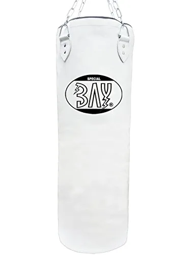 BAY® GUT & GÜNSTIG - 120 x 33 cm Uni Weiss Sandsack Boxsack mit Stahlkette + Drehwirbel, Sandsäcke Boxsäcke Senioren Junioren Erwachsene Damen Herren …