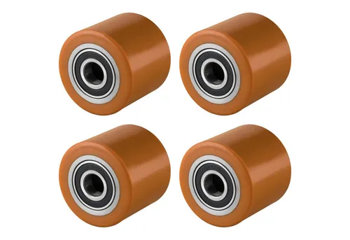 OSWALD Transportgeräte Gabelhubwagen – 4 Polyurethan Rollen 82 x 70 mm