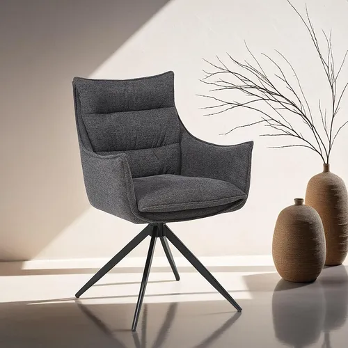 Homestyle4u Polsterstuhl drehbar Stuhl Stoff Anthrazit Esszimmerstuhl Polstersessel Armlehnenstuhl