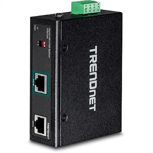 TRENDnet TI-SG104 Industrieller Gigabit UPoE Splitter - Industrieller Gigabit UPoE Splitter für zuverlässige Strom- und Datenübertragung, ideal für industrielle Anwendungen und Rack-Montage.