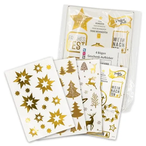 itenga Weihnachtssticker Freiform Gold 4 Bögen verschiedene Größen und Formen