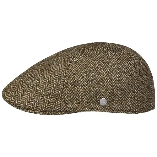 LIERYS Wool Flatcap Schiebermütze Fischgratdesign Herren Winter beige 58 cm