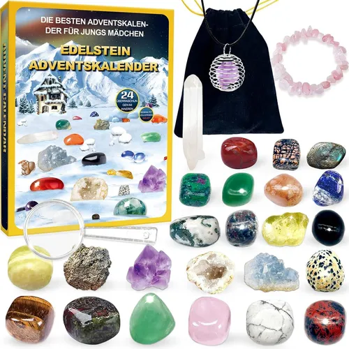 Adventskalender 2024 Kristalle für Kinder - Faszinierender Adventskalender mit täglichen Überraschungen: 24 Kristalle und Mineralien, die Kinder zum Forschen und Kreativsein anregen. Ideal für Weihnachtsgeschenke und um Geologie spielerisch zu entdecken.