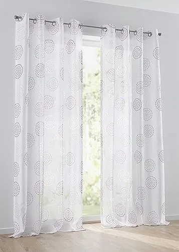 Kutti Vorhang Bella mit Ösen Gardine halbtransparent weiß Rose Kreis Motiv Breite 135 x Höhe 145 cm (1 Stück)