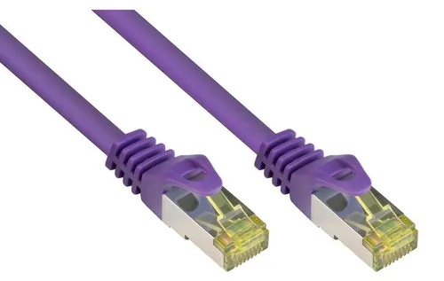 RJ45 Cat.7 Patchkabel, 0,15m, PiMF, Rastnasenschutz, LSZH, violett
