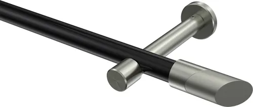 Interdeco Gardinenstange Prestige Verano Schwarz 140 cm - Moderne Gardinenstange in Schwarz, 20 mm Ø, 1-läufig, ideal für Wand- oder Deckenmontage. Inklusive schicker Endstücke in Edelstahl-Optik. Perfekt für stilvolle Raumgestaltungen.