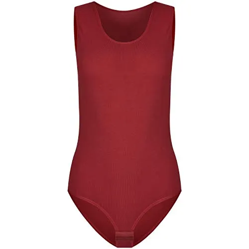 Evoni Damenbody l Damen Overall Bodysuit mit Rundhals l breite Träger l Verschluß-Haken l Unterzieh-Body mit optimaler Passform l sportlicher Damen-Body M Bordeaux