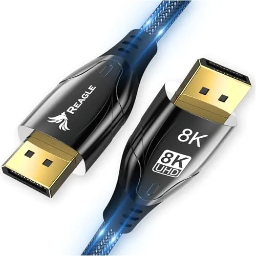 Reagle DisplayPort Kabel 1.4 DP 8K@60Hz 4K@144Hz 2K@240Hz, FreeSync, G-Sync Display Port für Gaming Monitor Grafikkarte, 32,4 Gbit/s HDR10, VESA-Zertifiziert, Aluminium Legierung & Nylon (1,5m)