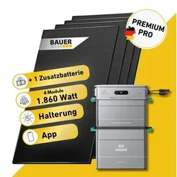 Watt Bifazial Komplettset Balkonkraftwerk mit Zendure SolarFlow 800 Pro 2 - Komplettset für Balkonkraftwerk – Solarstrom erzeugen und speichern. Inklusive leistungsstarker BAUER Solarmodule und flexiblem Speicher für nachhaltige Energieversorgung, einfach anschließbar an Haushaltssteckdose.