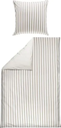 Erwin Müller Wende-Bettwäsche, Bettbezug, Kissenbezug Single-Jersey Streifen Taupe-weiß Größe 80x80 cm / 135x200 cm - temperaturausgleichend, formstabil, pflegeleicht, mit Reißverschluss