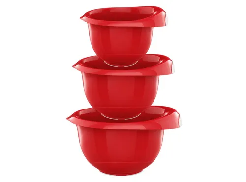 Engelland Rührschüssel 3er Set Backschüsseln mit Griff, Salatschüsseln, Kunststoff, (Vorteils-Set, 3-tlg), robust, BPA-frei, stapelbar, rutschfeste Silikonfüße, Einhandausguss