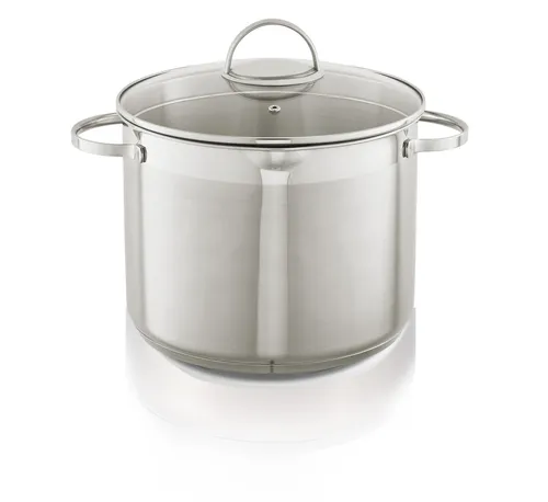 KHG Topf XXL Kochtopf 26 cm, 10 Liter Induktion, Edelstahl unbeschichtet inkl. Glasdeckel | hoher Suppentopf, Großraumtopf, Gemüsetopf | spülmaschinengeeignet, für alle Herdarten geeignet