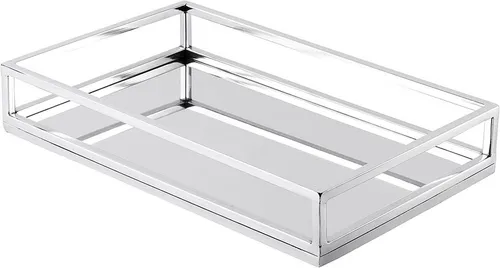 MichaelNoll Dekotablett Tablett Edelstahl Silber Deko - Serviertablett mit Henkel - 40 cm