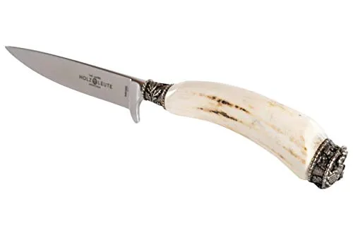 Holz-Leute Trachtenmesser, Jagdnicker, Hirschfänger für die Lederhose aus poliertem Hirschhorn mit bayrischem Löwen versilbert