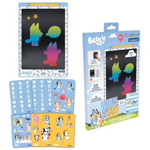 Lexibook, Multicolor E-Ink Zeichen-Tablet 28 cm mit Bluey-Schablonen, Blau, CRT10BY
