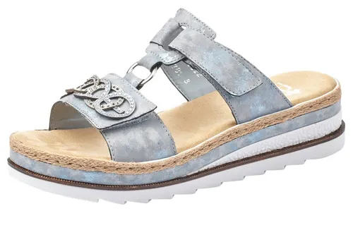 Rieker Pantolette mit Plateau und Strass-Stein-Verzierung - Wanderschuhe in Größe 39, mit 4,5 cm Absatzhöhe und gepolsterter Innensohle für optimalen Komfort. Ideal für warme Sommertage und sportliche Aktivitäten.