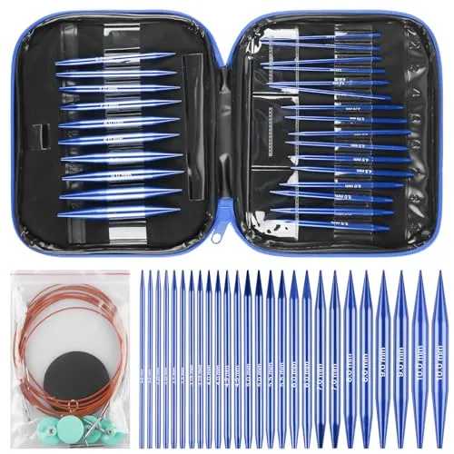 Auswechselbare Rundstricknadeln Set, Mit Aufbewahrungstasche, 3,0-10,0 Mm Stricknadeln (4 Längen Verstellbar), Aluminium Austauschbare Rundstricknadeln, Für Handgefertigtes DIY-Stricken (Blau)