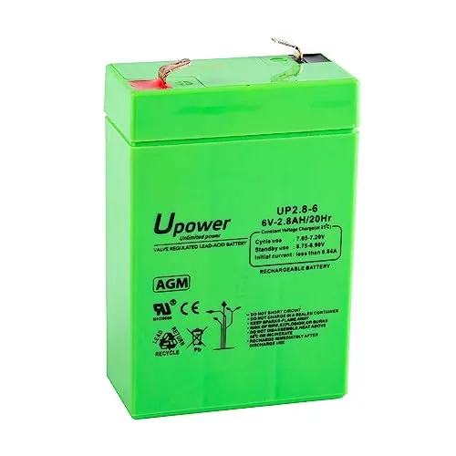 U-Power AGM Batterie 6V 2.8Ah, VRLA Bleiakku wartungsfrei, wiederaufladbar, Faston F1 (4,8 mm), für Alarmanlagen, USV/UPS, Sicherheit & Elektronik