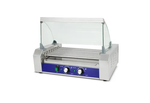 VERTES Hotdog-Maker mit 7 Walzen und 2 Heizzonen - Edelstahl Hotdog-Maker mit 1400 W, ideal für Gastronomie und Zuhause. Präzise Temperaturregelung von 50-250°C für perfekt gegrillte Würstchen.