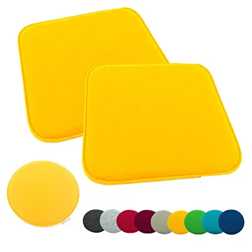 heimtexland ® 2er Pack Sitzkissen Filz Stuhlkissen Bodenkissen Polster Stuhlauflage Indoor Outdoor Kissen eckig Typ631 Filzkissen senfgelb 35x35 cm 2 Stück