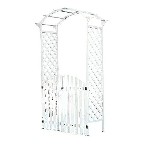 Melko Rosenbogen aus Holz Weiß Rankgitter Laubengang Torbogen mit Tor Halbbogen Spalier Rankhilfe für Kletterpflanzen Gartenbogen Pergola