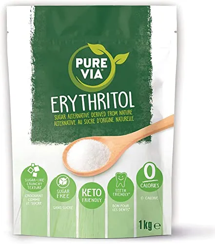Pure Via Erythrit Süßstoff, granuliert 1kg | Zuckerfrei, Keto-freundlich & Null Kalorien Zuckerersatz