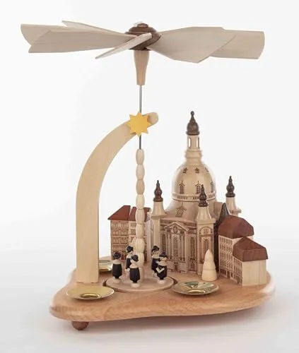 Rudolphs Schatzkiste Tischpyramide Kurrende mit Frauenkirche HxLxB 19x19x24cm NEU Pyramide Minipyramide Holzpyramide Seiffen Erzgebirge Weihnachten Wärmespiel Lichter Figur Holz Flügel Kerzen
