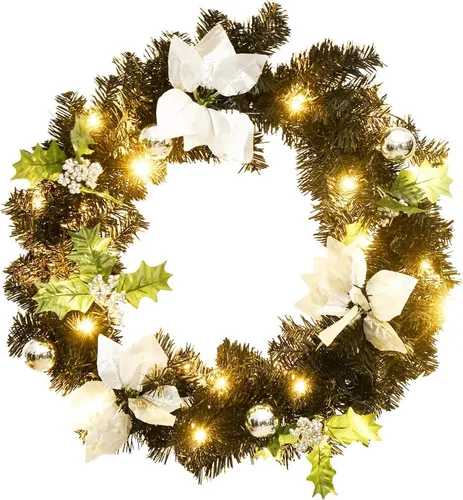 vidaXL Weihnachtskranz mit LED Schwarz 60 cm PVC