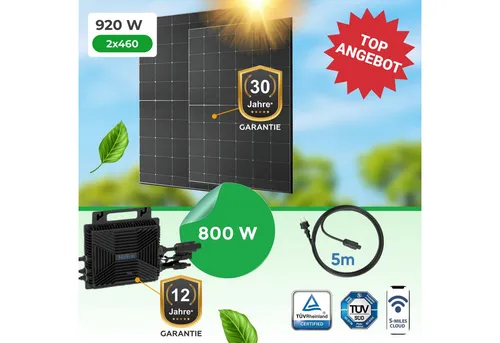 Paket.ag Balkonkraftwerk 920Watt mit M2-800W WiFi-Wechselrichter Wifi, App inkl Balkonhalterung, (1-St)