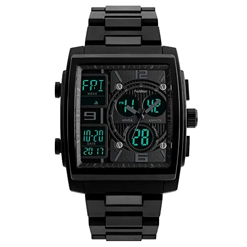 FeiWen Multifunktional Digital Herren 50M Wasserdicht Outdoor Militär Sport Analog Quarz LED Uhren Platz Plastik Wählscheiben mit Band Armbanduhren DREI Zeit Kalender Alarm Stoppuhr