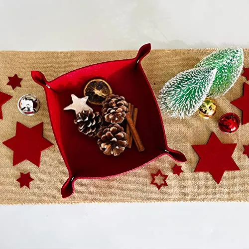 Oblique Unique® Filz Deko Set Filzschale mit Druckknöpfen 24 Filz Sterne 4 Filz Untersetzer als Weihnachtsdeko Tischdeko für Weihnachten Dekoration