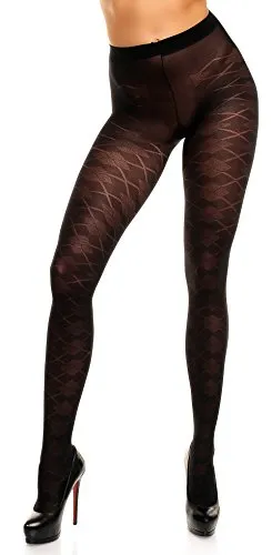 GLAMORY Damen Argyle Strumpfhose Dune 70 DEN, Schwarz (Schwarz), XX-Large (Herstellergröße: 2XL-(52-54))