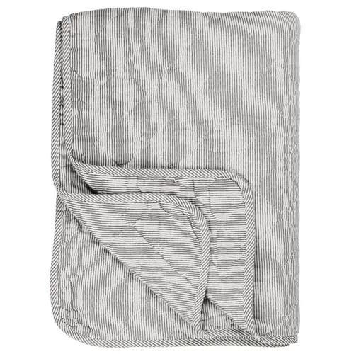 IB Laursen Quilt Decke - Weiß-Grau gestreift, 180 x 130 cm aus 100% Baumwolle - Bettdecken aus 100% Baumwolle, ideal für gemütliche Abende und leicht waschbar bei 30°C.