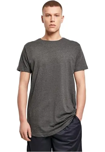 Build Your Brand Herren Shaped Long Tee – Langes T Shirt aus Baumwolle mit abgerundetem Saum im Streetwear Style für Alltag Freizeit und Casual Outfits,Charcoal,XS