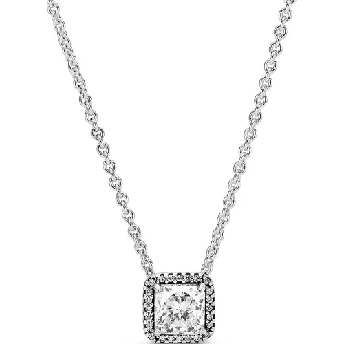 Pandora Silber-Halskette mit Schmuckelement - 45 cm - Elegante Ankerkette aus 925er Sterlingsilber mit funkelndem Zirkonia-Würfel, ideal für jeden Anlass und ein perfektes Geschenk.