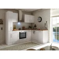 Respekta Premium Winkelküche 250 cm – Landhaus Lärche Weiß in weiß von Respekta