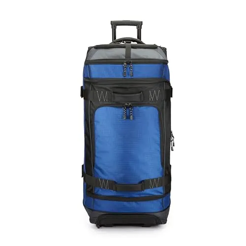 Amazon Basics Reisetasche mit Rollen, 137L , Leichter und Langlebiges Trolley aus Ripstop-Gewebe, Großes Fassungsvermögen mit Teleskopgriff, Ideal für Reisen, Arbeit und Freizeit, Blau