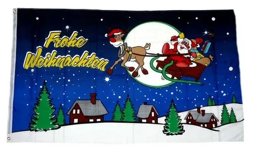 Fahne/Flagge Frohe Weihnachten Schlitten blau 90 x 150 cm