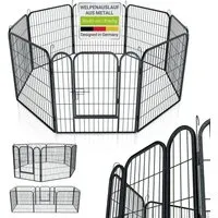 Juskys Welpenauslauf Plus 160x160x80 cm - Sicherer Freigehege für Hunde & Kleintiere - Hundelaufställe: Wetterfester, 8-teiliges Welpengehege mit verriegelbarer Tür und sicherem Ankersystem für Innen & Außen, ideal für Hundewelpen, Hasen und andere Kleintiere.